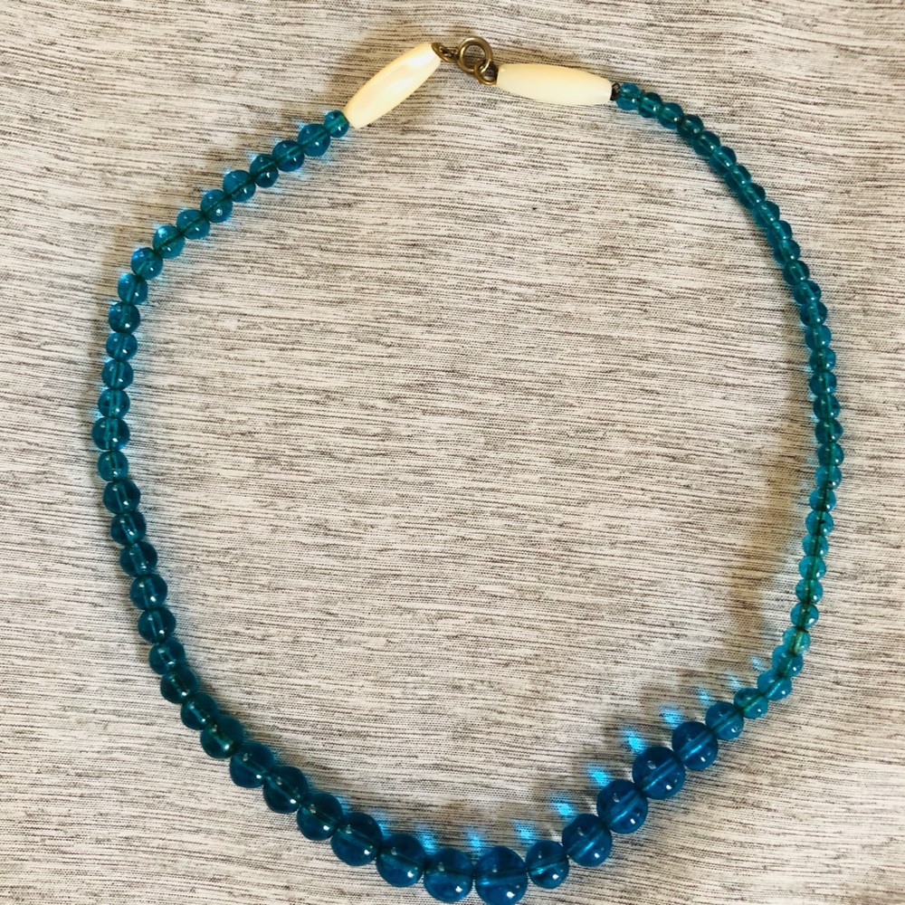 VTG Turquoise Glass Mardi Gras Bead Necklace